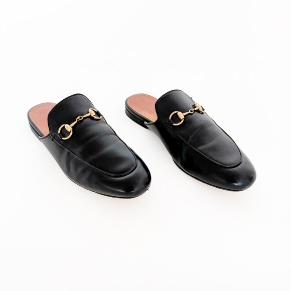Gucci Princetown Horsebit Loafer Mule EU 37 US 7 Black Leather Buckle Slip On - Picture 1 of 11